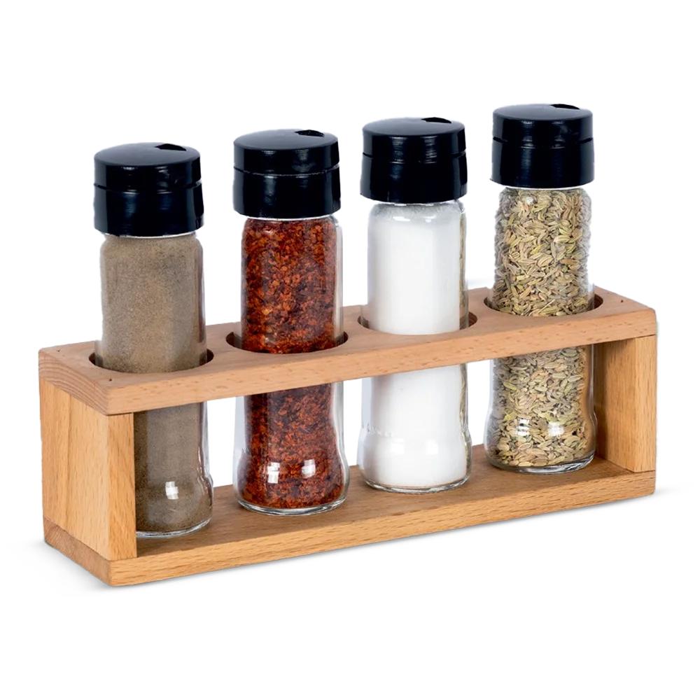 HİLLCAP 4 LÜ AHŞAP SDANTLI BAHARAT TUZLUK SETİ
